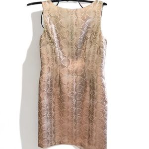 Leslie Fay Ladies Sleeveless Snakeskin Reptile Metallic Modest Dress Size 6 EUC